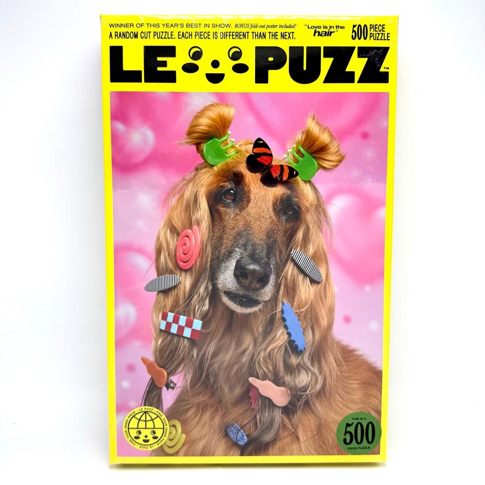 Le Puzz Love Is In the Hair 500 Piece Dog Puzzle Random Cut Pieces Shapes 18x25”